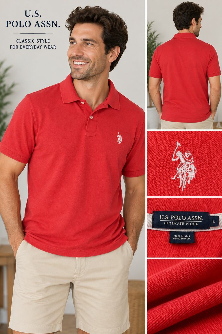 U.S. Polo Assn. Ultimate Pique Red Polo Shirt Short Sleeve Men's L